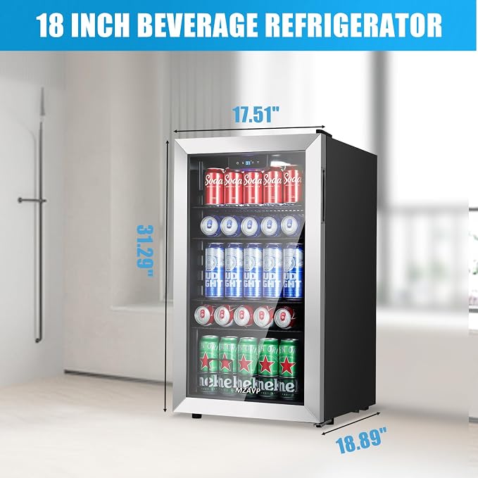 Beverage Refrigerator Cooler, 120 Can Mini Beverage Fridge with Reversible Glass Door for Soda Beer, 3 Cu.Ft Drink Fridge with Digital Temperature Control & Adjustable Shelves - Silver - Image 7