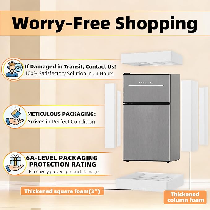 Mini Fridge with Freezer 3.2 Cu.Ft. 2 Door Refrigerator and Freezer Small Fridge for Bedroom Home Office Dorm, Small Drink Chiller, 37 dB Low Noise, Stainless Steel - Image 4