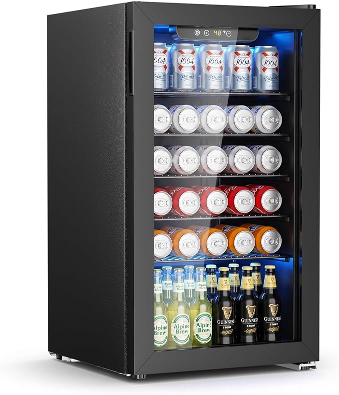 Antarctic Star Mini Fridge 130 Can Beverage Refrigerator Cooler with Glass Door,Adjustable Shelves & Digital Temperature for Soda Beer or wine fridge for Home, Office Bar 3.2cu.ft by AntarcticStar