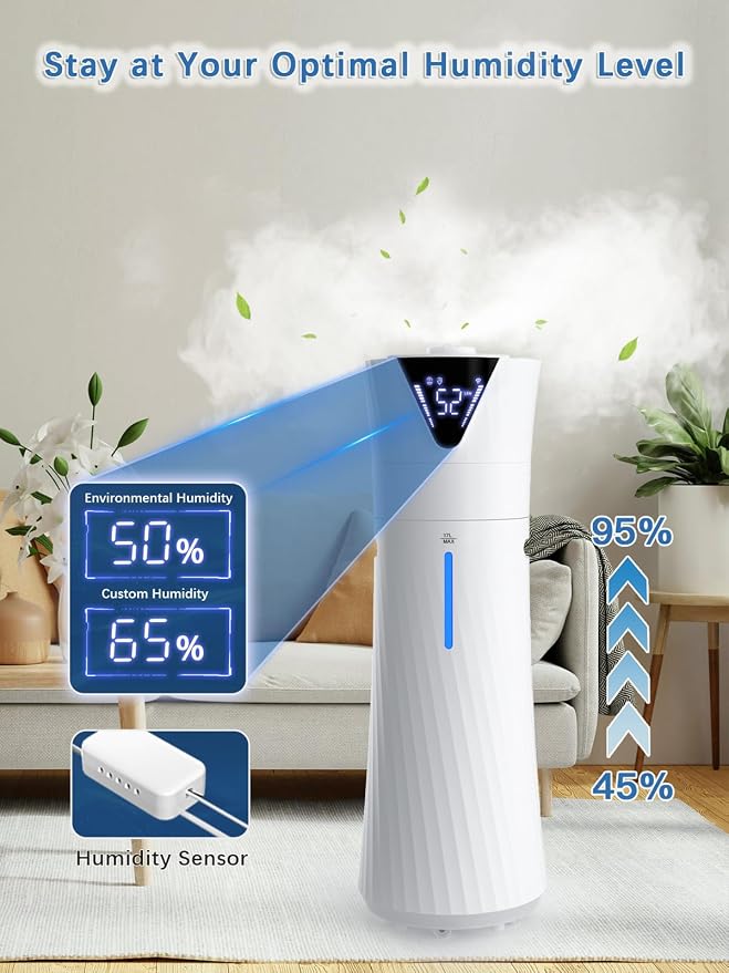 17L/4.5Gal Humidifier Large Room, Smart Quiet Ultrasonic Cool Mist Humidifiers for Bedroom, Covers 2000ft², 56H Runtime, 24H Timer, 3 Mist Modes Humidifiers for Home, Office, Plants, White - Image 5