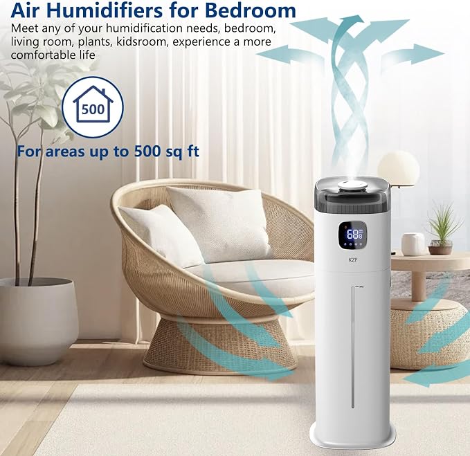 Large Humidifier for Bedroom, 9L/2.5Gallon Ultrasonic Cool Mist Humidifier with Humidistat, 360°Nozzle, 350ML/H Big Mist Level, Suitable for Kids Room Livingroom Yoga Office Plant，White - Image 2