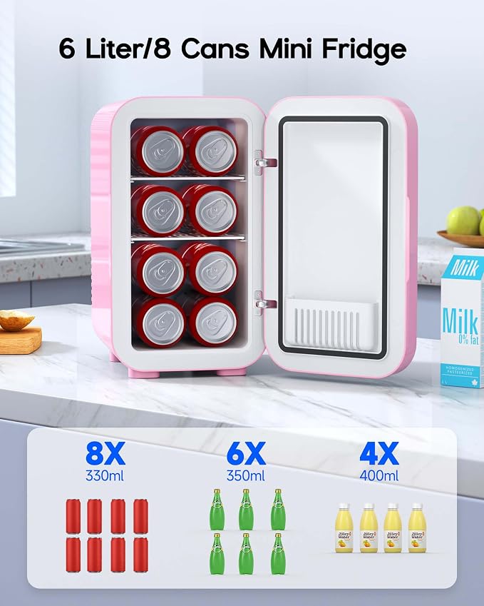 BEICHEN Mini Fridge,6 Liter / 8 Can Small Fridge for Bedroom, Car, Office | Cooler & Warmer for Food, Drinks,Energy Saving, Low Noise,110V Ac/12V Dc,Compact & Portable - Image 2