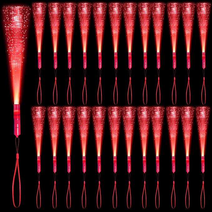 12 Pack Red Glow Fiber Optic Wands Bulk Light Up Wand Glow Sticks by NUDALA