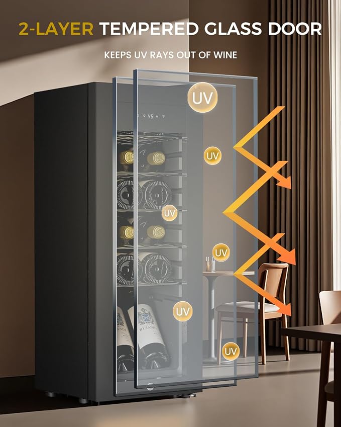 Feelfunn 12 Bottle Wine Cooler Refrigerator - Small Wine Fridge for Red, White, Champagne, Freestanding Wine Cellar with Glass Door & Digital Temperature Control for Home Bar, Office - Image 6