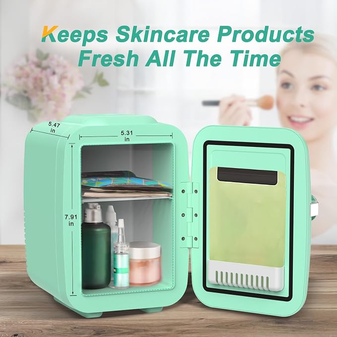 CROWNFUL Mini Fridge, 4 Liter/6 Can Portable Cooler and Warmer Personal Refrigerator for Skin Care, Cosmetics, Beverage, Food,Great for Bedroom, Office, Car, Dorm, ETL Listed (Green) - Image 4