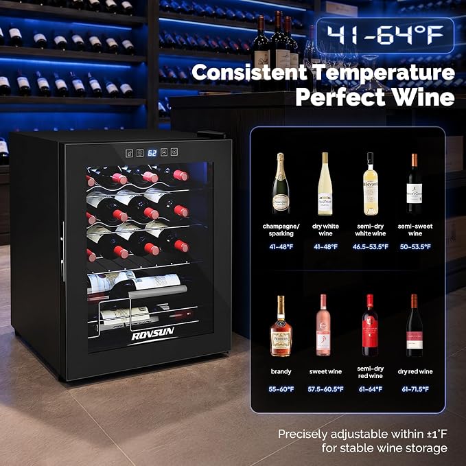 ROVSUN 16 Bottle Wine Cooler Refrigerator, Freestanding Compressor Wine Chiller, Beverage Wine Fridge with Digital Temperature Control & Double-layer Glass Door for Red White Wine, Champagne, Beer - Image 2
