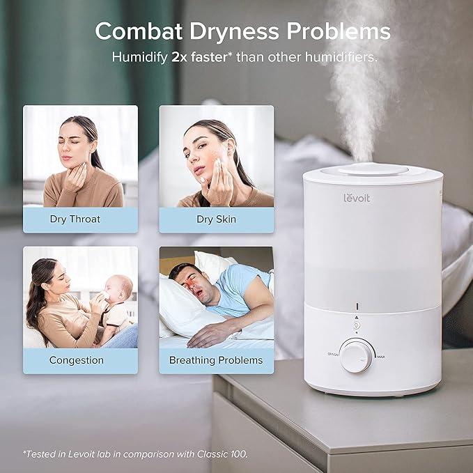 LEVOIT Humidifiers for Bedroom with Night Light(3L Water Tank)Cool Mist Top Fill Essential Oil Diffuser for Baby Nursery and Plants, 360° Nozzle, Quiet, Rapid Humidification for Home Large Room, White - Image 8