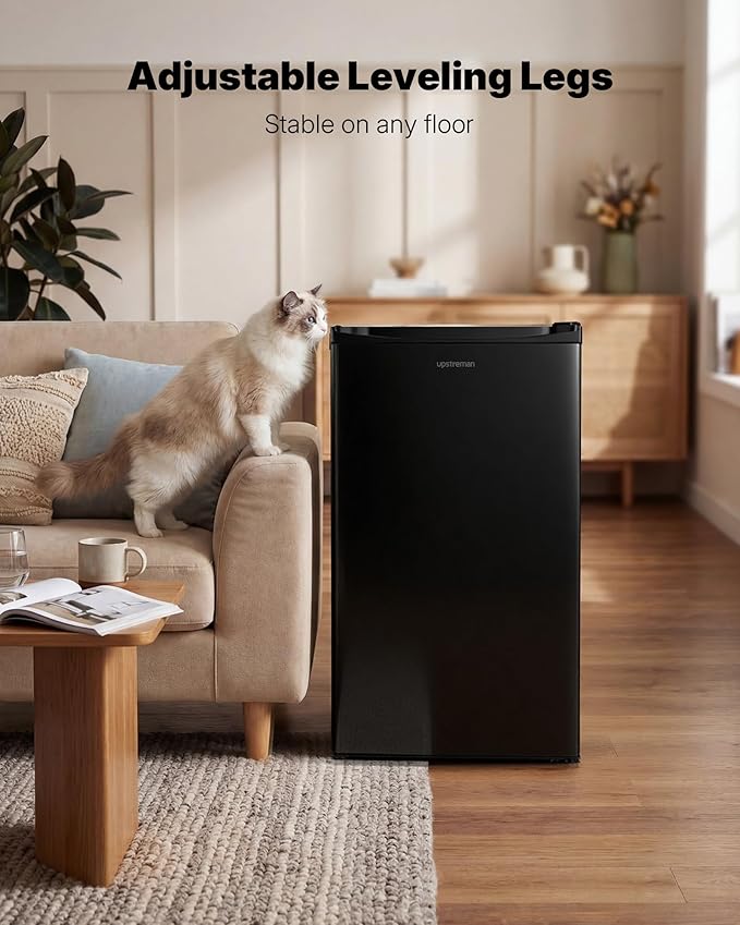 Upstreman 3.2 Cu.Ft Mini Fridge with Freezer, Black-BR321 | Adjustable Thermostat, Energy Saving, Low Noise, Reversible Door, Small Refrigerator for Dorm, Bedroom, Office - Image 6
