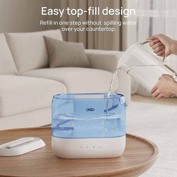 Dreo Humidifiers for Bedroom, 4L Top Fill for Large Room, 36H Runtime, 28 dB Quiet Supersized Cool Mist Air Humidifier for Baby Nursery, Plants, Indoor, Night Light, Easy to Clean & Fill, Blue - Image 4