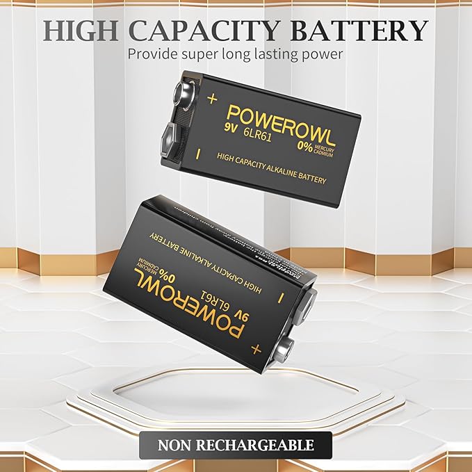 POWEROWL High Capacity 9V Batteries 8 Pack, Alkaline 9 Volt Battery 6LR61 - Image 2