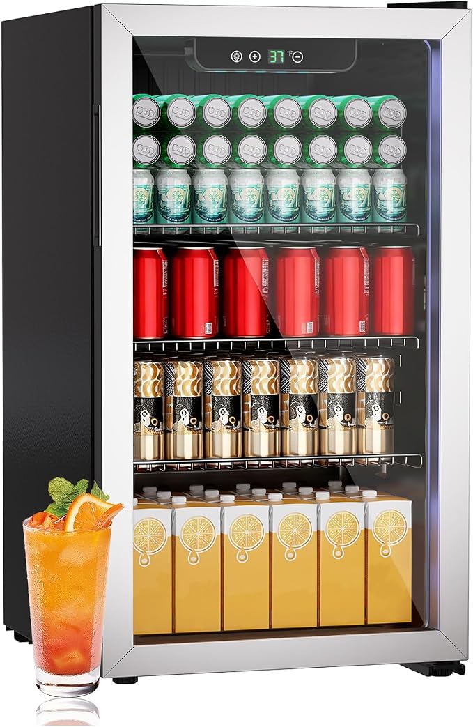 Compact 105 Can/3.0 Cu.Ft Mini Fridge For Soda, Beer Or Wine | Portable Small Beverage Refrigerator Cooler With Digital Display&Removable Shelves &Reversible Glass Door, Office, Dorm, Bar by Unknown