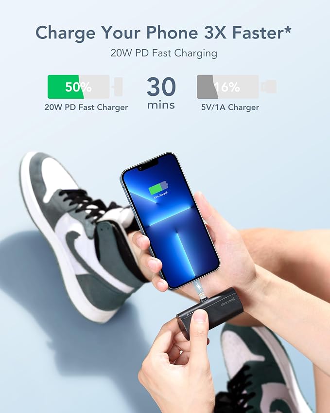 charmast Small Portable Charger for iPhone, Ultra-Compact 20W PD Fast Charging Power Bank 5000mAh, Mini Battery Pack for iPhone 14/14 Pro Max/13/13 Pro Max/12/12 Pro Max/11/XR/X/8/7/6 etc - Image 3