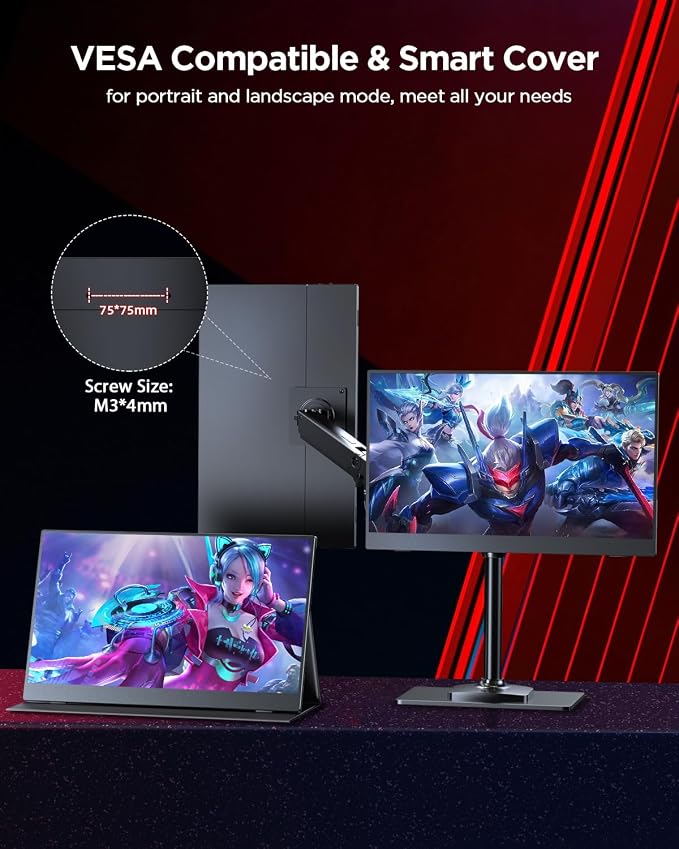 UPERFECT 2K 120Hz Portable Gaming Monitor, 16" 2560x1600 QHD 16:10 400 Nits Portable Monitor for Laptop w/VESA & Cover HDR Eye Care External Second Screen for PC Phone Game Console - Image 5