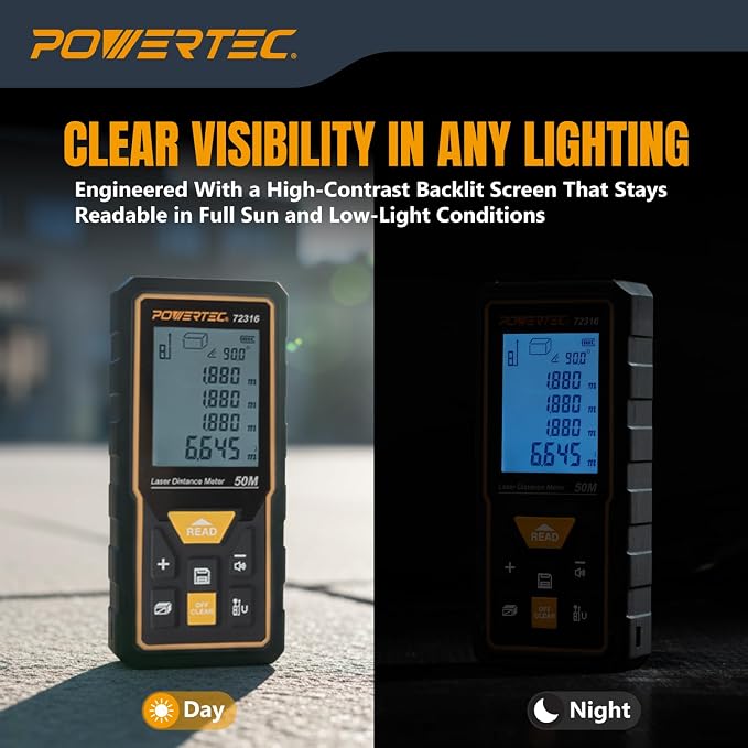 POWERTEC Laser Measure 165 ft Digital Distance Meter - Image 8