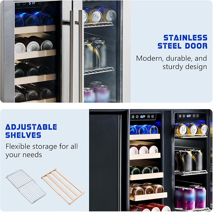 Albott 24 Inch Dual Zone Beverage Refrigerator, Glass Door Wine Cooler | Freestanding/Under Counter Wine and Beer Fridge, Holds 20 Bottles & 78 Cans, Ideal for Kitchen, Bar, Office, 34-64℉ & 41-68℉ - Image 4