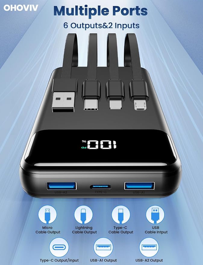 Portable Charger, 50000mAh Power Bank with Built in Cables, 22.5W Fast Charging Battery Pack, Portable Phone Charger for Travel Camping Essential,PowerBank Compatible with iPhone 17/16/15/14-Dark - Image 4