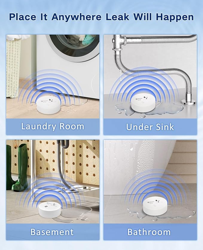 Geevon 8 Pack Water Leak Detectors, 100dB Water Sensor Alarms Flood Detector - Image 3
