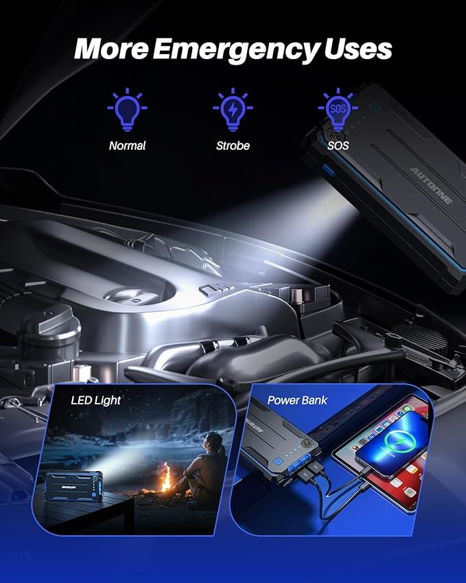 AUTOONE 4000A Car Jump Starter, Battery Jumper Starter Portable for Compact Car Up to 10.0L Gas and 8.0L Diesel Engine Jump Box with Jumper Cables, USB Output and LED Light - Image 5