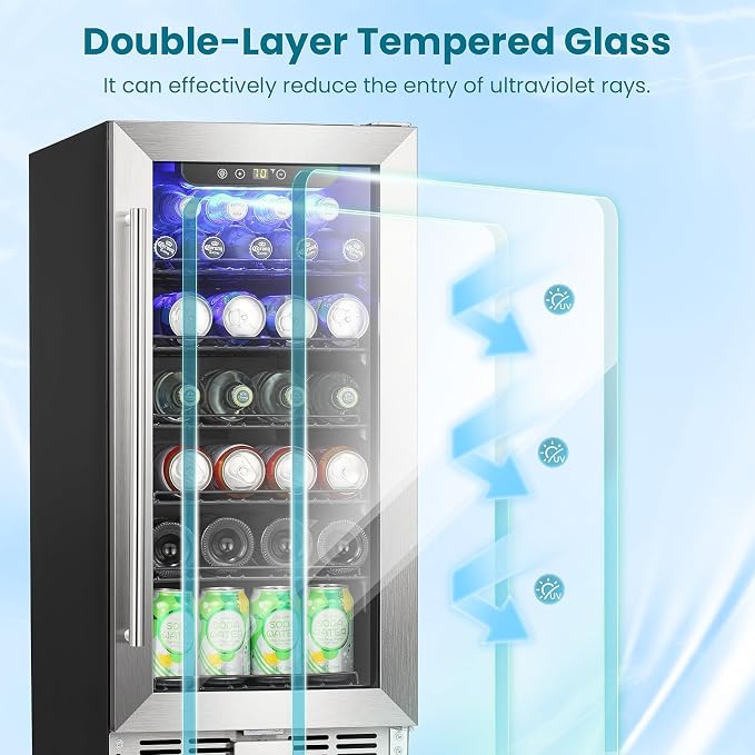 Antarctic Star 115 Can Beverage Refrigerator Cooler, 2.9 Cu.Ft Mini Fridge with Safety Lock, Beverage Cooler with Glass Door/LED Light/Adjustable Removable Shelves for Home/Office/Bar(Stainless Steel) - Image 2