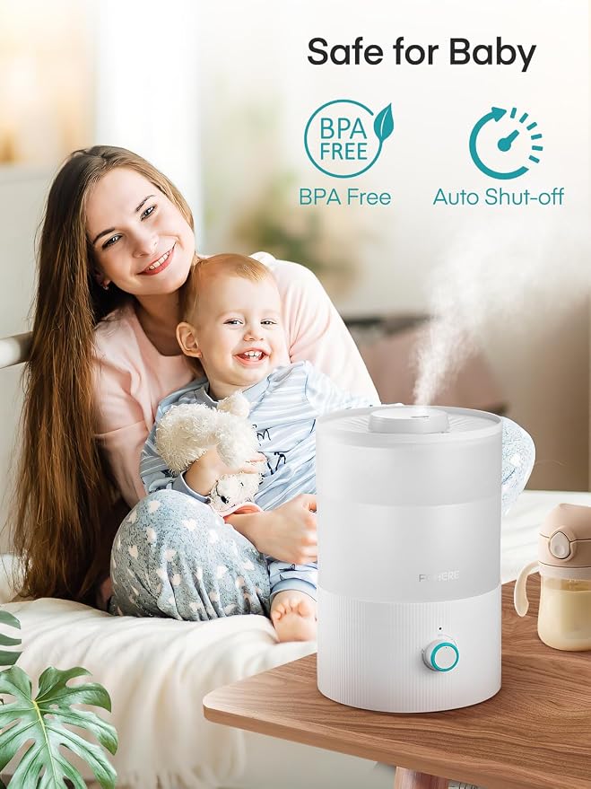FOHERE Humidifier for Bedroom Baby, 3.2L Top Fill Cool Mist Humidifiers for Nursery, Home, 28H Ultra Quiet Runtime, Auto Shut-Off, Soft 7-Color Night Light, BPA-Free, Essential Oil Tray, White - Image 7