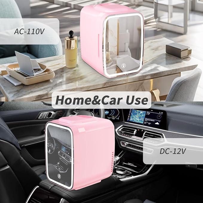 OSTBA Skincare Fridge Mini Fridge for Bedroom with Dimmable LED Mirror, 4Liter/6 Cans Cooler and Warmer for Makeup, Cosmetic, Beauty, Portable Refrigerator for Bedroom, Vanity, Office and Car - Image 7