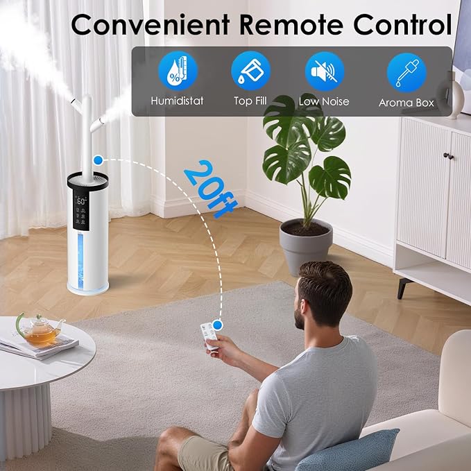 Humidifiers for Bedroom - GloryAir 2.11Gal (8L) Quiet Top Fill Cool & Warm Mist Humidifier Large Room 650 ft² with Humidistat, diffuser, Auto Mode, 7-Color Light for Plants, Baby,Adults, Office & Home - Image 7