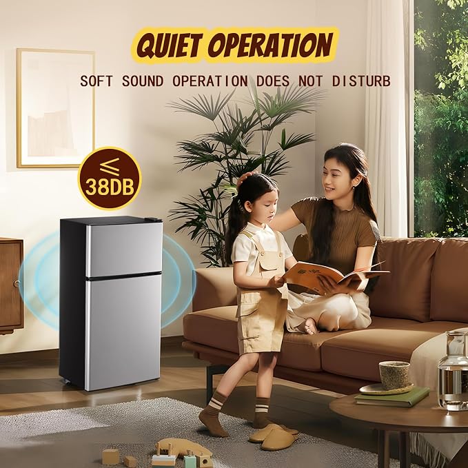 Mini Fridge 2.4 Cu.ft Mini Refrigerator with Freezer Dual Door Dorm Fridge for Personal Senven Temp Gear Suit for Apartment, Bedroom, Rv Silver - Image 8
