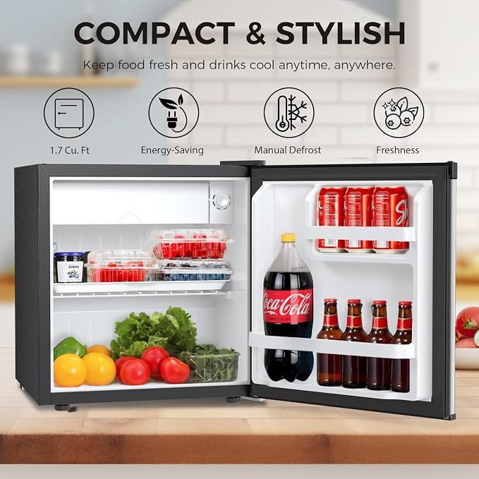 Antarctic Star Compact Refrigerator Mini Fridge with Freezer, Single Reversible Door, Dorm Fridge, Wire Shelf, Defrost Button, for Bedroom, Office, kitchen, 1.7 Cu. Ft, Steel - Image 6