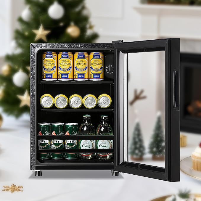 Beverage Refrigerator Cooler 1.3 Cu.Ft 45 Can Mini Small Fridge Black | Large Capacity with Glass Door, Adjustable Shelves for Soda Beer Wine, Perfect for Home Bar Office - Image 7