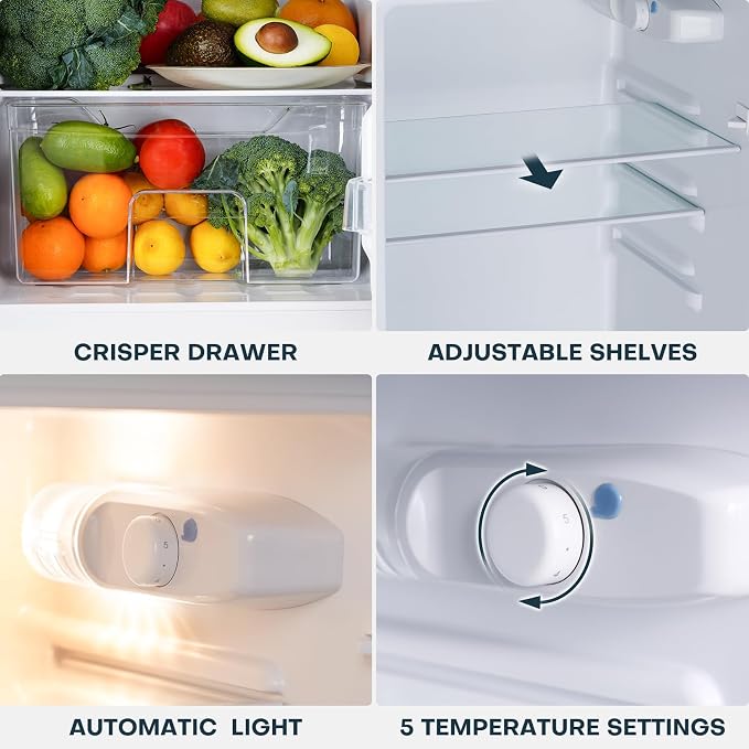 Upstreman 4.0 Cu.Ft. Mini Fridge with Freezer, Dorm Essentials, Double Door Small Refrigerator for Office, Dorm, Bedroom, Adjustable Thermostat, Large Capacity, Black-BR401 - Image 3