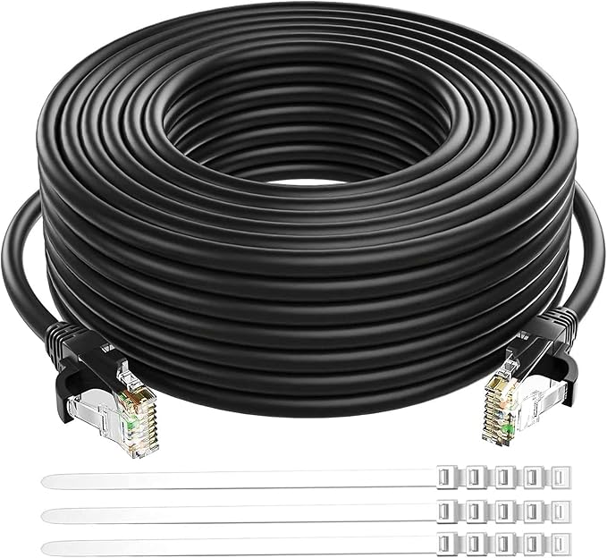 Adoreen Cat 6 Ethernet Cable 20 Ft-Black, Outdoor & Indoor Snagless Long Round by Adoreen