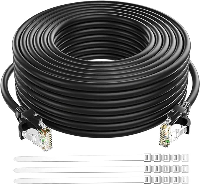Adoreen Cat 6 Ethernet Cable 50 Ft-Black, Outdoor & Indoor Snagless Long Round by Adoreen