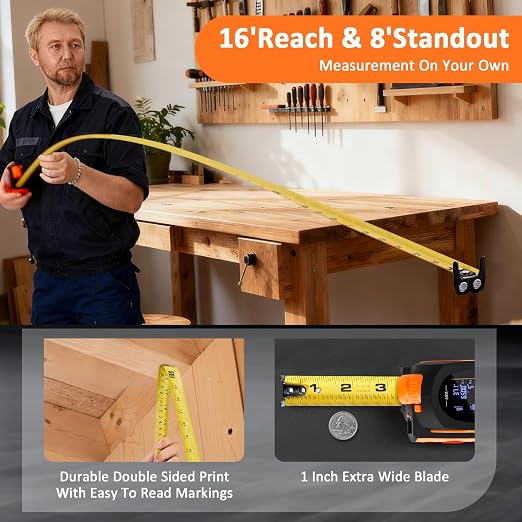 3-in-1 Laser Tape Measure, 197ft Laser Distance Meter, 16ft Digital Tape Measure - Image 5