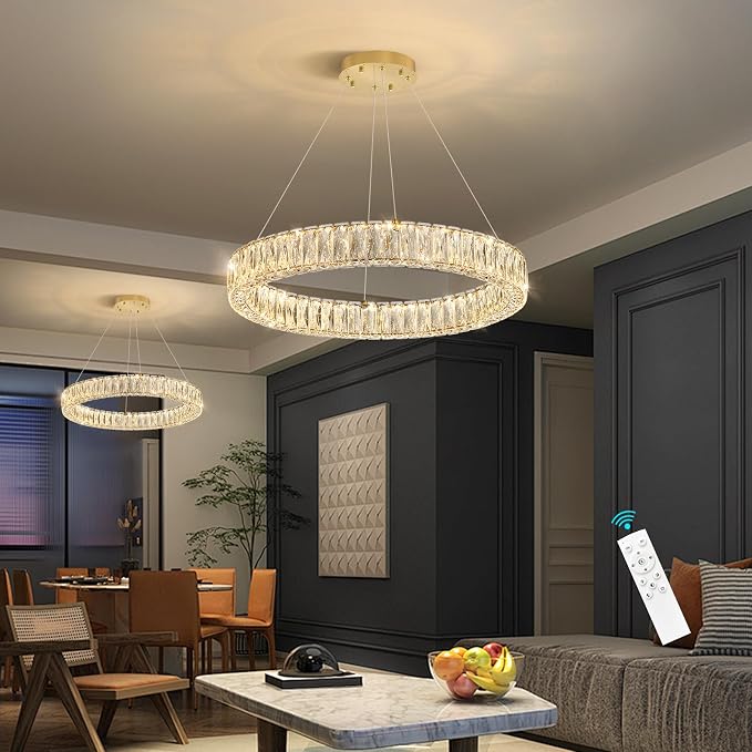 HAIXIANG Modern Crystal Chandelier Dimmable LED Ring Pendant Lights Adjustable - Image 3