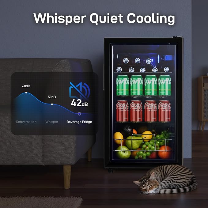 Anypro 2.6 Cu.Ft Beverage Refrigerator and Cooler, Fridge with Tempered Glass Door, 126 Cans Wine Drink Beer Fridge for Office Bedroom Bar, 7 Level Temperatures, Adjustable Shelves - Image 6