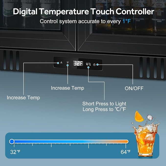 Back Bar Cooler 2 Door 216 Can Black | built-in/free, fast cool, temp memory, 2 locks, LED, low-e glass - Image 6