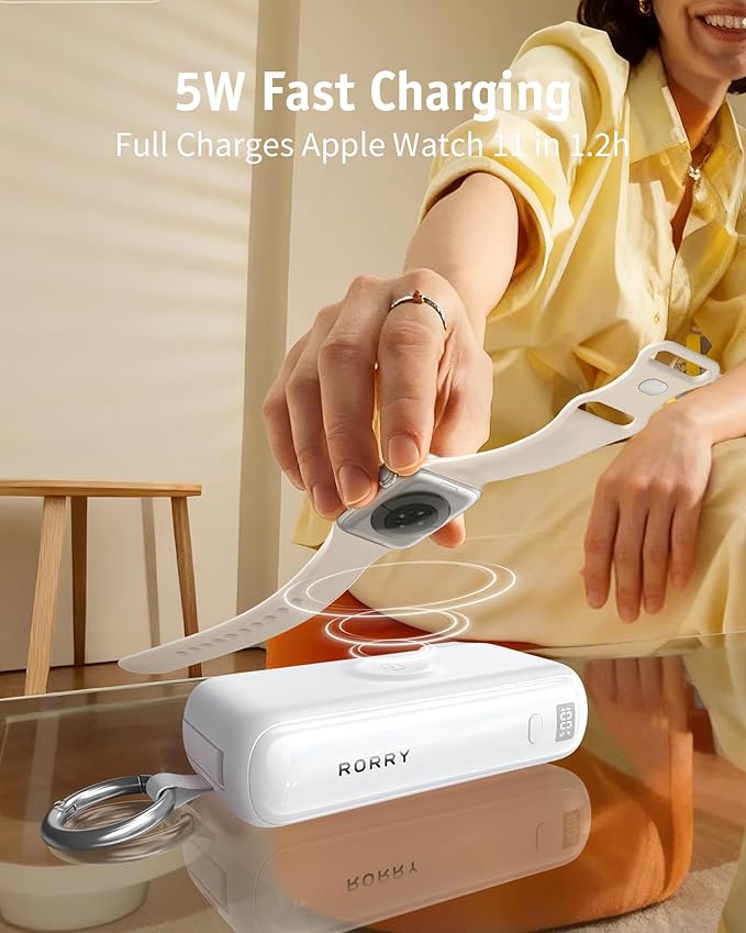 RORRY Flow Portable Charger, 10000mAh 40W Fast Charging Power Bank with Built-in USB C Cable and Foldable Wall Plug, Battery Pack Travel Essentials for iPhone 17/16/15, Apple Watch, iPad, MacBook - Image 5