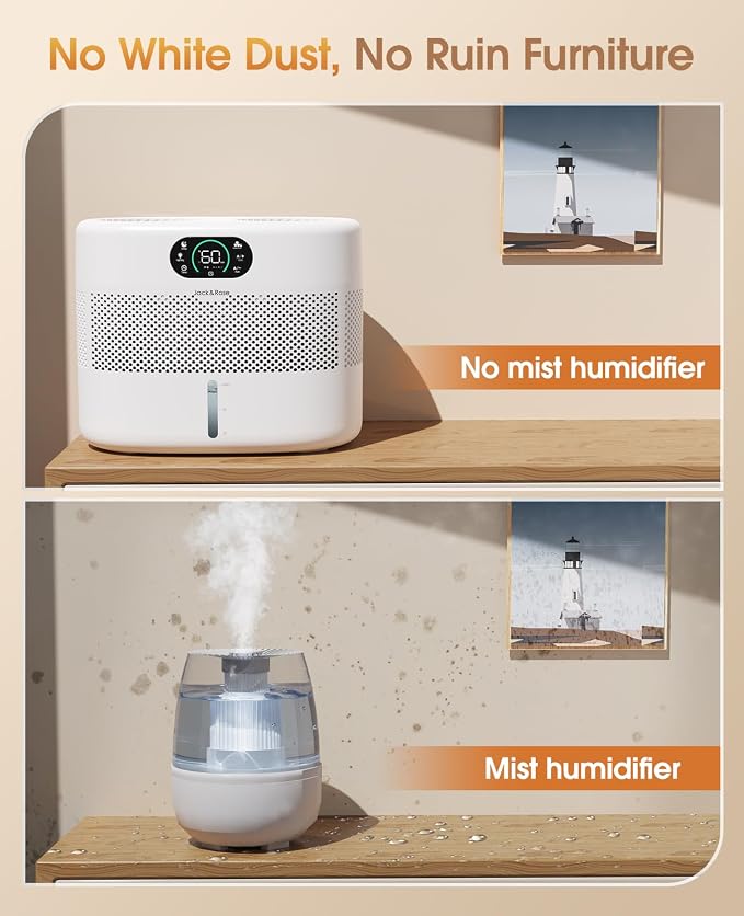 Reuseable Wick Evaporative Humidifier for Bedroom Quiet Healthy Baby Humidifier, No White Dust, Evaporative Humidifier Large Room 800ml/h 3 Speeds, 2 - Image 2