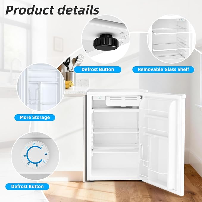 Antarctic Star 4.5 Cu.Ft Compact Refrigerator with Freezer,Mini Fridge Single Door with Adjustable Thermostat,Removable Glass Shelves for Apartment/Dorm/Office,WHITE - Image 5