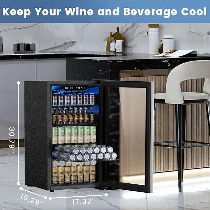 Electactic Mini Fridge 130 Can Beverage Refrigerator Cooler, 3.2 Cu.Ft Drink Fridge for Soda Wine Beer, Adjustable Temperature Control for Home Office, Black - Image 6