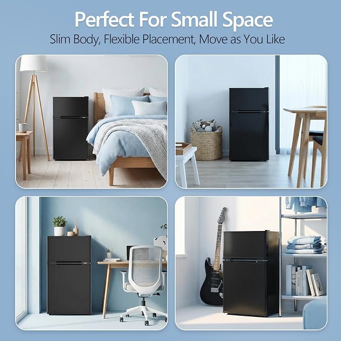 Electactic 2.5 Cu.Ft Mini Fridge with Freezer, Double-Door Compact Refrigerator, Adjustable Glass Shelves, Mechanical Thermostat & Leveling Feet, Space-Saving for Apartment/Dorm/Office, Black - Image 6
