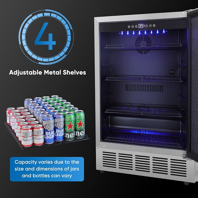 24 Inch Outdoor Beverage Refrigerator, Stainless Steel Outdoor Fridge 180 Can Under Counter Built-in/Freestanding, Waterproof, Fast Cooling, Low Noise - Outdoor Refrigerator for Home and Patio - Image 3