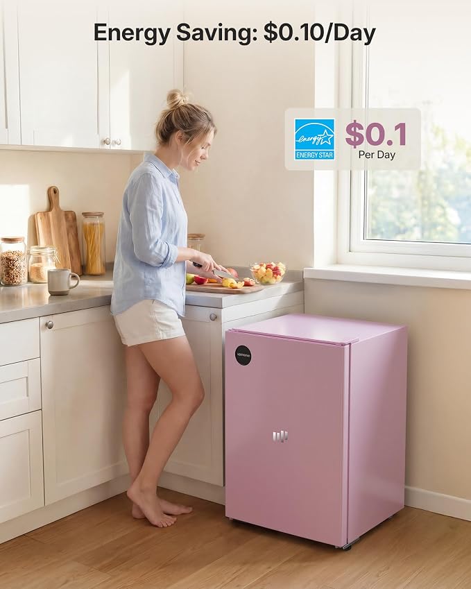 Upstreman 2.5 Cu.Ft All-Refrigerator Mini Fridge, Single Door Small Refrigerator, Dorm Fridge with 7 Adjustable Thermostat, Compact Refrigerator for Office, Bedroom or Dorm, Pink-CR26 - Image 3