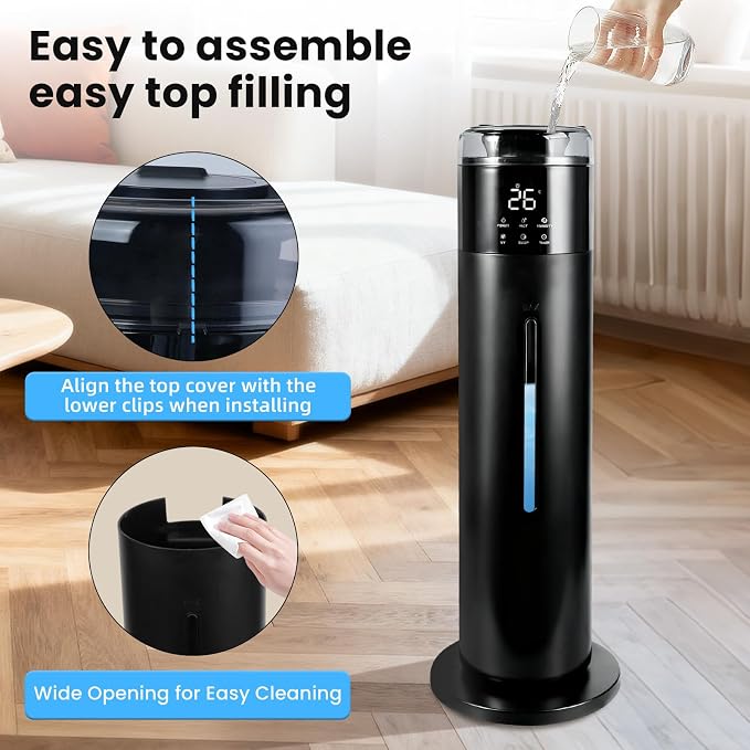 Large Humidifier for Bedroom, 8L/2.1Gal Ultrasonic Cool Mist, Remote control,Easy Clean with 350ML/H Large Mist Speed, Suitable for Kids Room Plant Yoga Study Room Office (Black) - Image 7