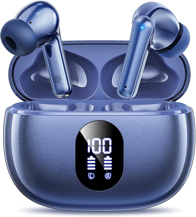 Wireless Earbuds, Hi-Fi Deep Bass Ear Buds, 48H Playtime In-Ear Headphones | 2 Mics for Clear Calls, LED Display, IPX7 Waterproof, Touch Control, Lightweight Bluetooth Earphones for iPhone/Android/TV by WirelessEarbuds