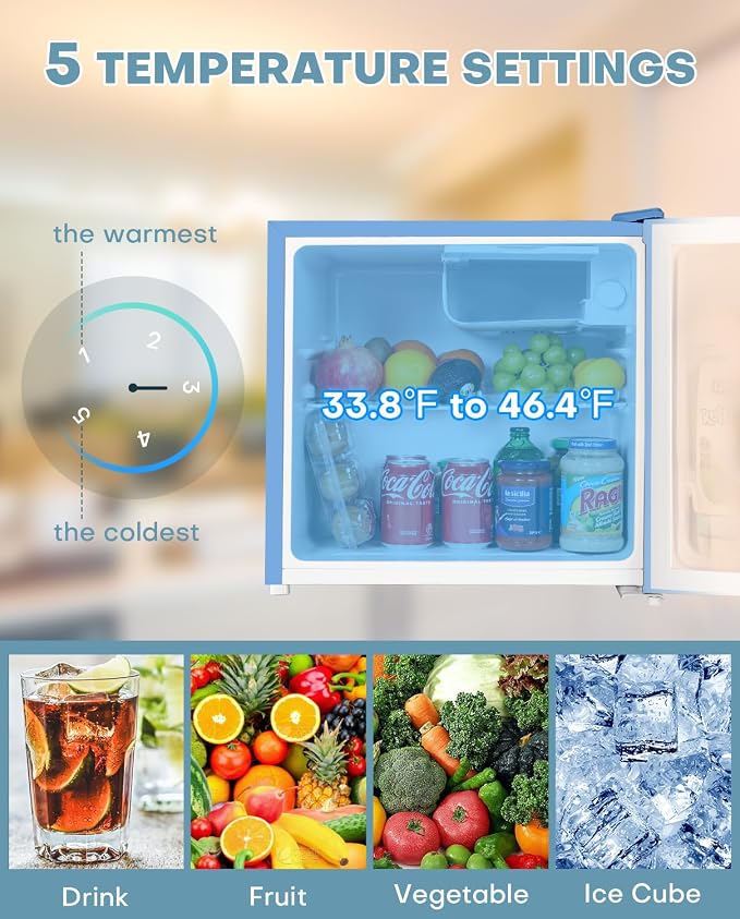Upstreman 1.7 Cu.ft Mini Fridge with Freezer, Blue-FR17 | Dorm Essentials, Adjustable Thermostat, Energy Saving, Low Noise, Compact Refrigerator for Dorm, Office, Bedroom - Image 3