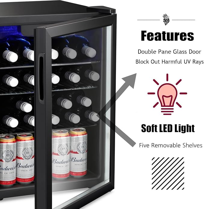 Antarctic Star Wine Cooler Cabinet Beverage Refrigerator 2.4 Cu. ft | 16 Bottle for Beer Soda Clear Glass Door Quiet Operation Compressor Adjust Temp Control Freestanding - Image 6