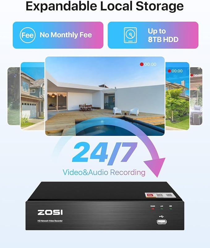 ZOSI 8CH PoE Home Security Camera System Outdoor Indoor, H.265+ 4K 8MP - Image 7