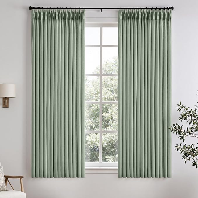 Memory Trained Pinch Pleated Curtains 63 Inches Long, Viral Linen Pinch Pleat by ANRODUO