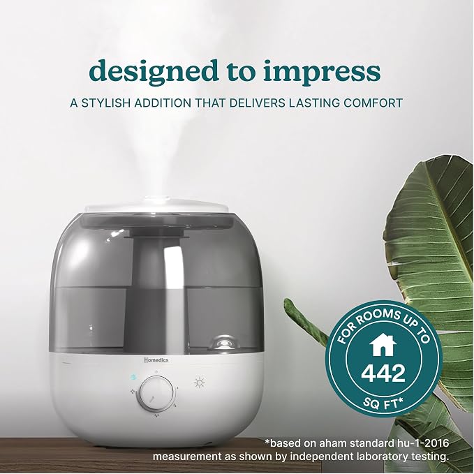 Homedics Ultrasonic Top Fill Humidifier, Cool Mist, 360° Nozzle, Up to 25 Hour Runtime, for Large Room, Bedroom, Nursery, Plants - Image 2